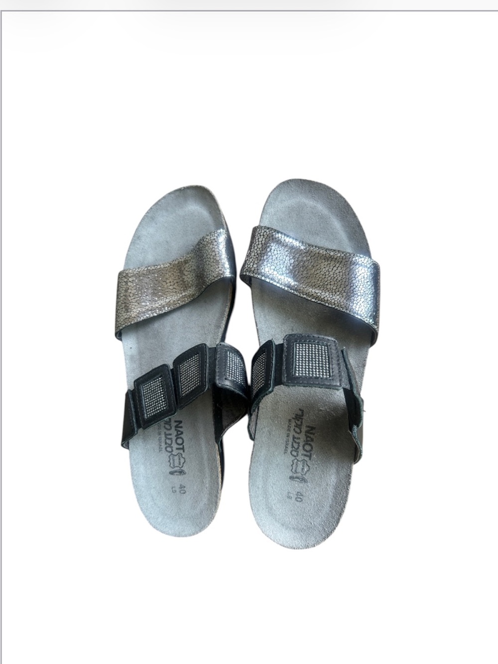 NAOT Ashley Black Metallic Wedge Slide Sandals EU 40 Leather Slip On Shoes